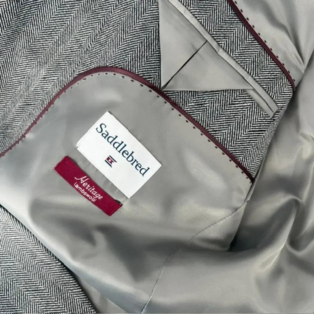 NEW Saddlebred Heritage Lambswool Sport Coat Mens 44R Gray Herringbone Blazer